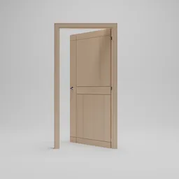 Detailed Blender 3D model showcasing a sleek wooden door with a metallic handle, ideal for modern interior design visualizations.