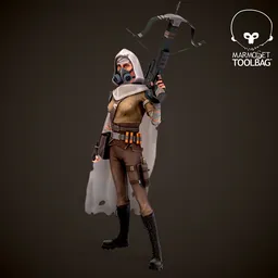 "Lowpoly Stylized Character for Games and Animation in a Mercenary Outfit and Hooded Cape, Weilding a Crossbow, Ideal for Blender 3D. The Unwatermarked 3D Model features a PVC Poseable Body, Great for Dark Space and Fantasy Themes. Perfect for Game Creators and Designers Looking for Kate Bishop or Fortnite Character Inspiration."