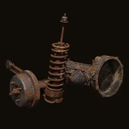 Rusted 3D car gearbox with detailed texture, ideal for Blender 3D automotive scenes.