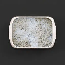 Photorealistic 3D baked oatmeal in a pan with detailed textures, suitable for Blender rendering.
