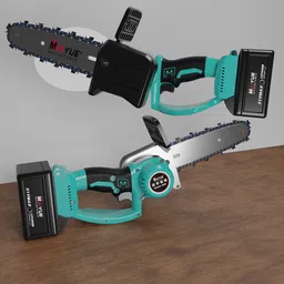 Realistic 3D rendering of a battery-operated chainsaw for Blender artists and CGI enthusiasts.