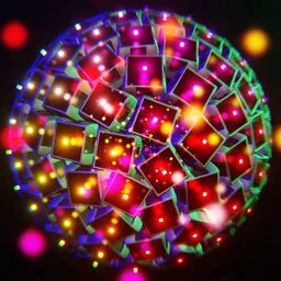 Illuminated 3D sphere model with colorful light animation, created using Blender, suitable for creative design.