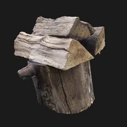 Realistic 3D model of weathered wood logs, perfect for Blender environmental designs.