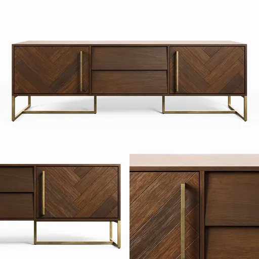 Herringbone Wood TV Console