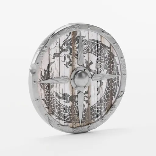 Detailed 3D model of a round shield with Norse engravings for Blender artists.