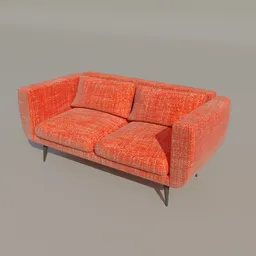 Detailed 3D model of a two-seat red textured sofa, compatible with Blender, perfect for interior rendering.