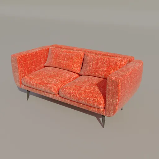 Detailed 3D model of a two-seat red textured sofa, compatible with Blender, perfect for interior rendering.
