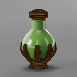 Cartoon-style 3D health potion model with wooden accents, ideal for game developers using Blender.