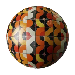 High-resolution 1970s PBR Retro Design Tiles material for Blender 3D and other apps, with detailed texture and displacement.