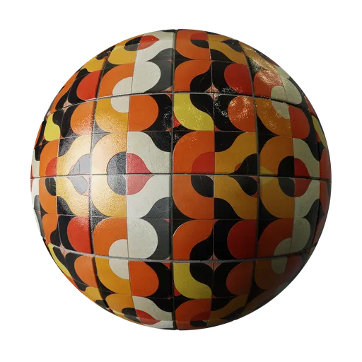 High-resolution 1970s PBR Retro Design Tiles material for Blender 3D and other apps, with detailed texture and displacement.