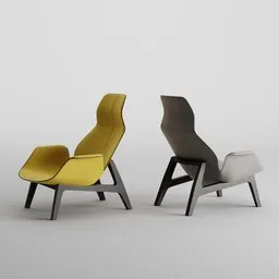 Detailed 3D render of modern ergonomic lounge chairs, compatible with Blender, showcasing sleek design.