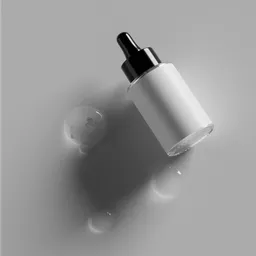 3D-rendered skincare serum bottle in a serene, minimalist setting, ideal for creative visualization.