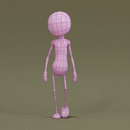 3D subdivision wireframe character template with placeholder and multiple camera setups for Blender.