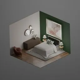 Green and wood bedroom