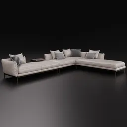 Leather modular corner sofa 3D model with cushions, compatible with Blender, customizable material.