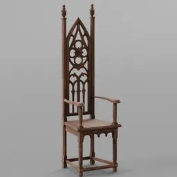 Intricately designed vintage wooden chair 3D model, ideal for Blender rendering and antique furniture simulations.