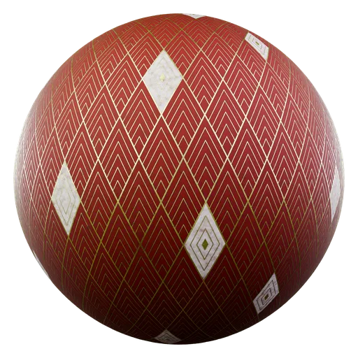 Red and gold leaf patterned PBR texture for 3D Blender models, with detailed surface maps.