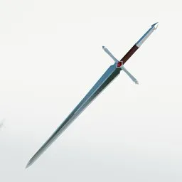 Detailed low poly 3D model of a medieval sword with gemstone, optimized for Blender, perfect for game assets.