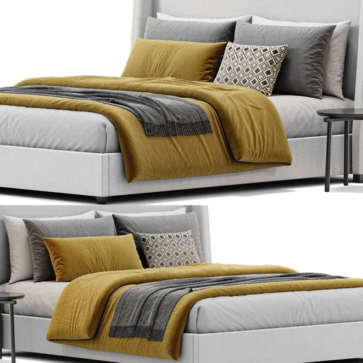 Realistic 3D model of modern bed with detailed textures and bedding, high-poly count, optimized for Blender Cycles rendering.