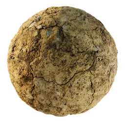 High-resolution cracked dry ground texture for PBR material in 3D modeling and rendering, with realistic displacement detail.