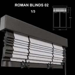Detailed 3D model of pleated roman blinds with decorative elements, created in Blender 3.6 using Cycles renderer.