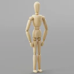 Realistic wooden mannequin 3D model for animation and posing, compatible with Blender.