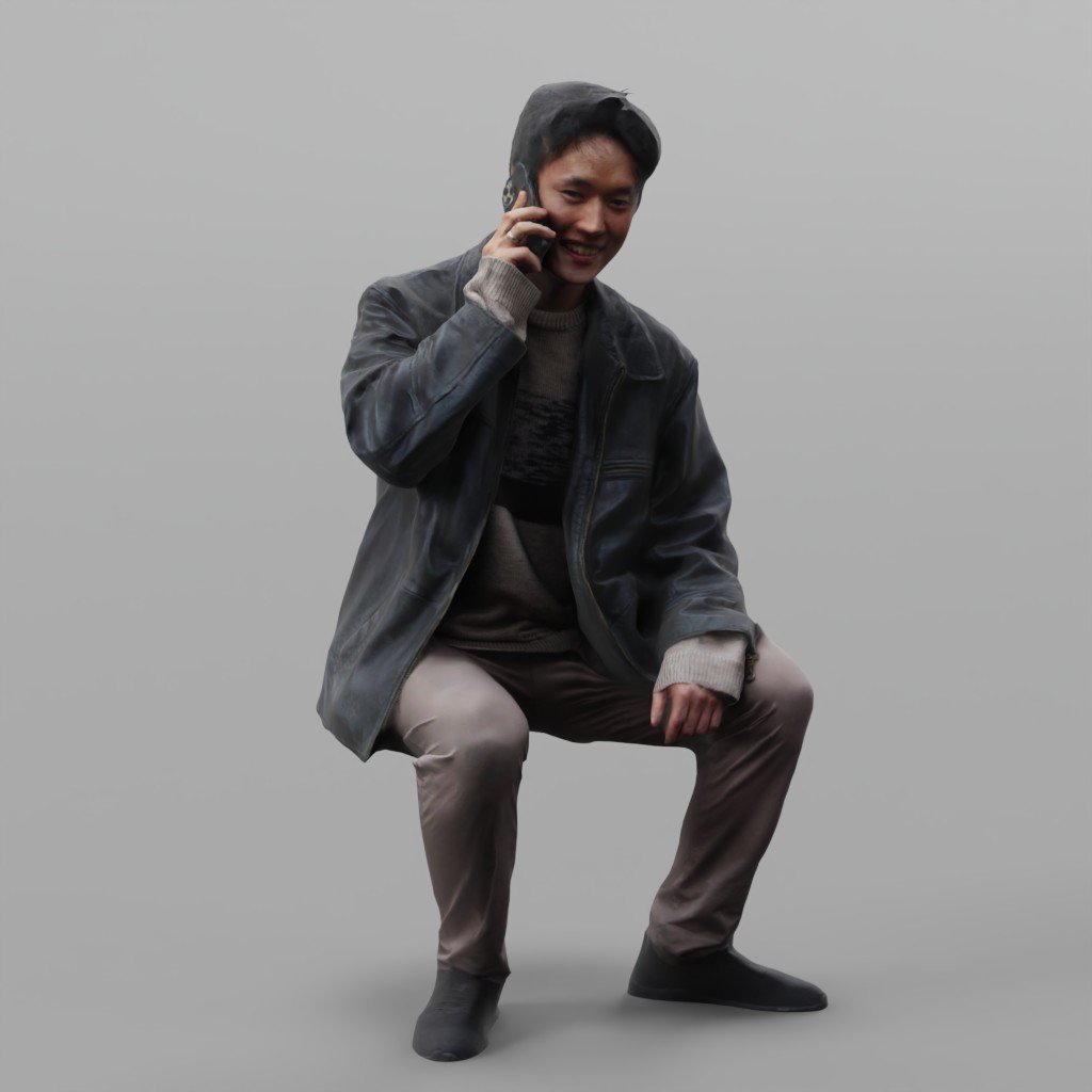 Ju Black Leather Sitting Calling 1 | Men models | BlenderKit