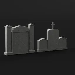 Detailed low-poly 3D tombstone models with realistic textures perfect for Blender game assets or animation props.