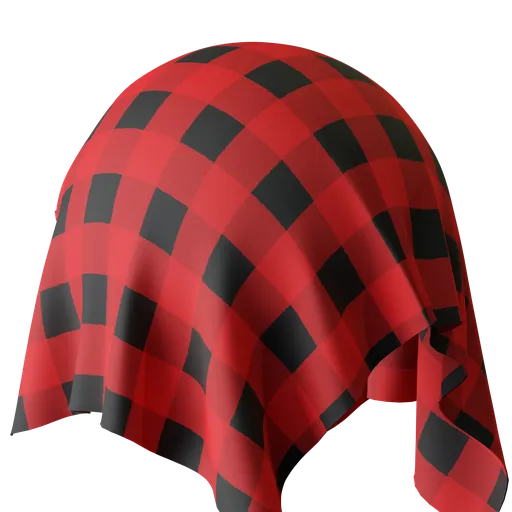 Red and black checkered PBR textile shader for 3D modeling in Blender, seamless pattern.