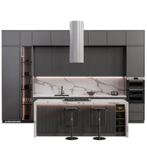 Highly detailed Blender 3D model showcasing a contemporary kitchen with sleek finishes and appliances.