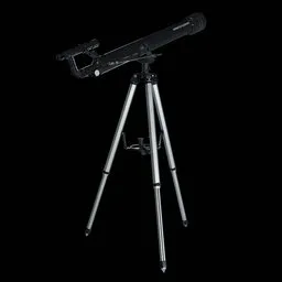 Alt text: "Galilean Refractor Telescope rigged in Blender 3D, with sleek and slim body. Basic materials provided, suitable for science and miscellaneous category. No UVs included."