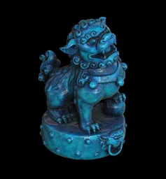 Detailed 3D-rendered Chinese Porcelain Lion sculpture with intricate textures, suitable for Blender 3D projects.