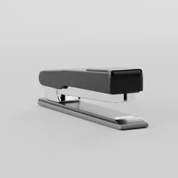Detailed 3D model of a black and silver office stapler for Blender, paper fastening tool digital asset.