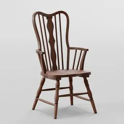 Detailed 3D render of a classic wooden dining chair with elegant backrest designed for use in Blender.