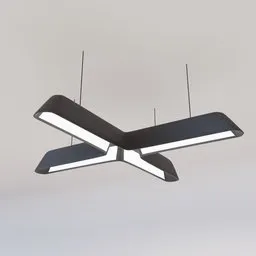 Modern LED 3D model of a 4-spoke ceiling light with anidolic optics for office and commercial 3D scenes, compatible with Blender.