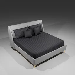 Detailed 3D render of a classic bed with pillows, optimized for Blender.