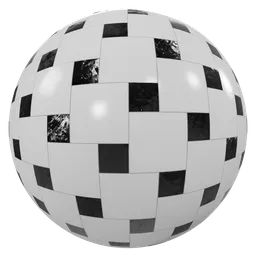 High-resolution PBR 4K texture of black and white checkered tiles for 3D Blender materials.