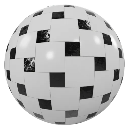 High-resolution PBR 4K texture of black and white checkered tiles for 3D Blender materials.