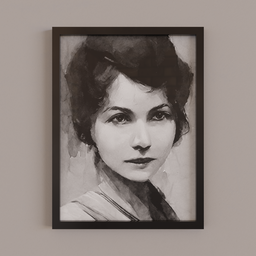 "Black and white 3D painting of a woman with a hat and dress, inspired by Kazimierz Wojniakowski and Eugeniusz Żak. This art piece is framed and perfect for any interior design project. Created using Blender 3D software."