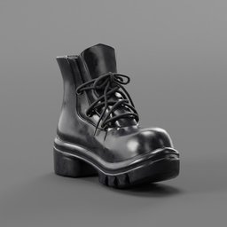 Realistic Lowpoly Black Leather Boots