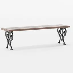 3D model of Bench 22 with concrete supports and wooden top, modern design, available for Blender architecture projects.