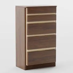 Detailed Blender 3D model of a modern five-tiered, one-meter tall wooden wardrobe with a color-block design.