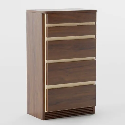 Detailed Blender 3D model of a modern five-tiered, one-meter tall wooden wardrobe with a color-block design.