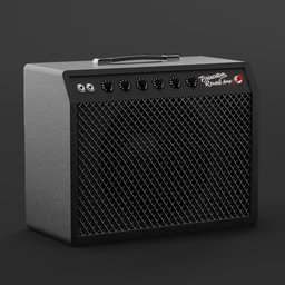 Detailed 3D rendering of a black guitar amplifier for Blender graphics, suitable for animation and virtual studio setups.