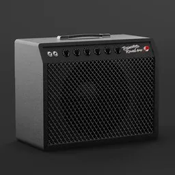 "Black and silver Fender Tone Master guitar amp 3D model rendered realistically in Blender 3D. Ideal for game assets and various 3D projects."