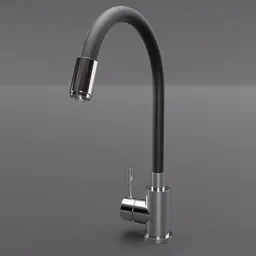 Highly detailed modern kitchen faucet 3D model for Blender renderings, showcasing sleek design.