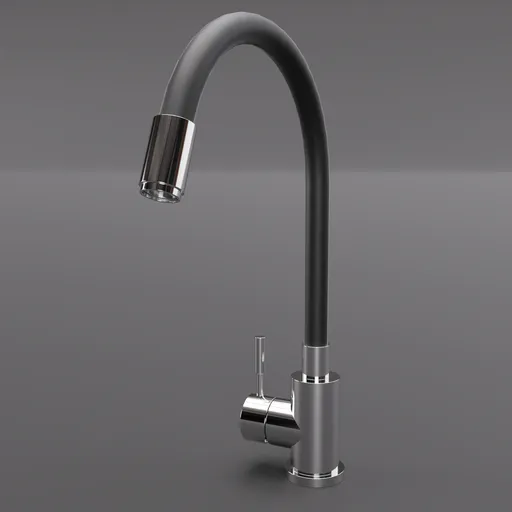 Highly detailed modern kitchen faucet 3D model for Blender renderings, showcasing sleek design.