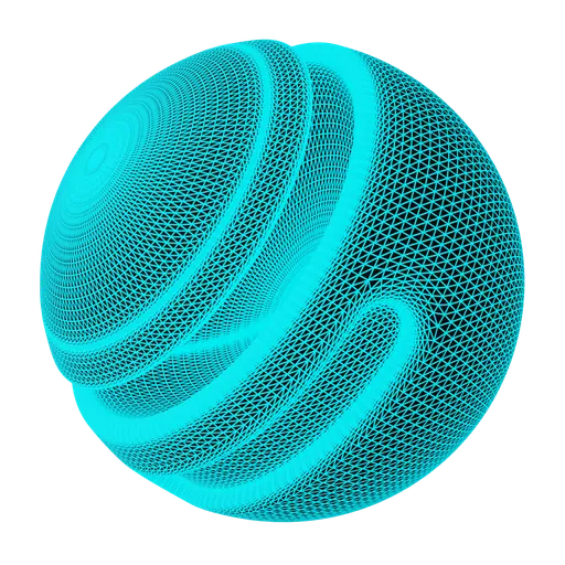 Highly customizable wire mesh texture for 3D visualization with adjustable colors, roughness, metallic sheen, transparency, and emission strength.