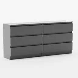 Spacious black dresser 3D model with six drawers, ideal for interior design in Blender.