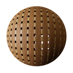 Realistic acoustic wood panel PBR material for 3D rendering in Blender and other software, featuring high-quality 2K textures for detailed visualization.